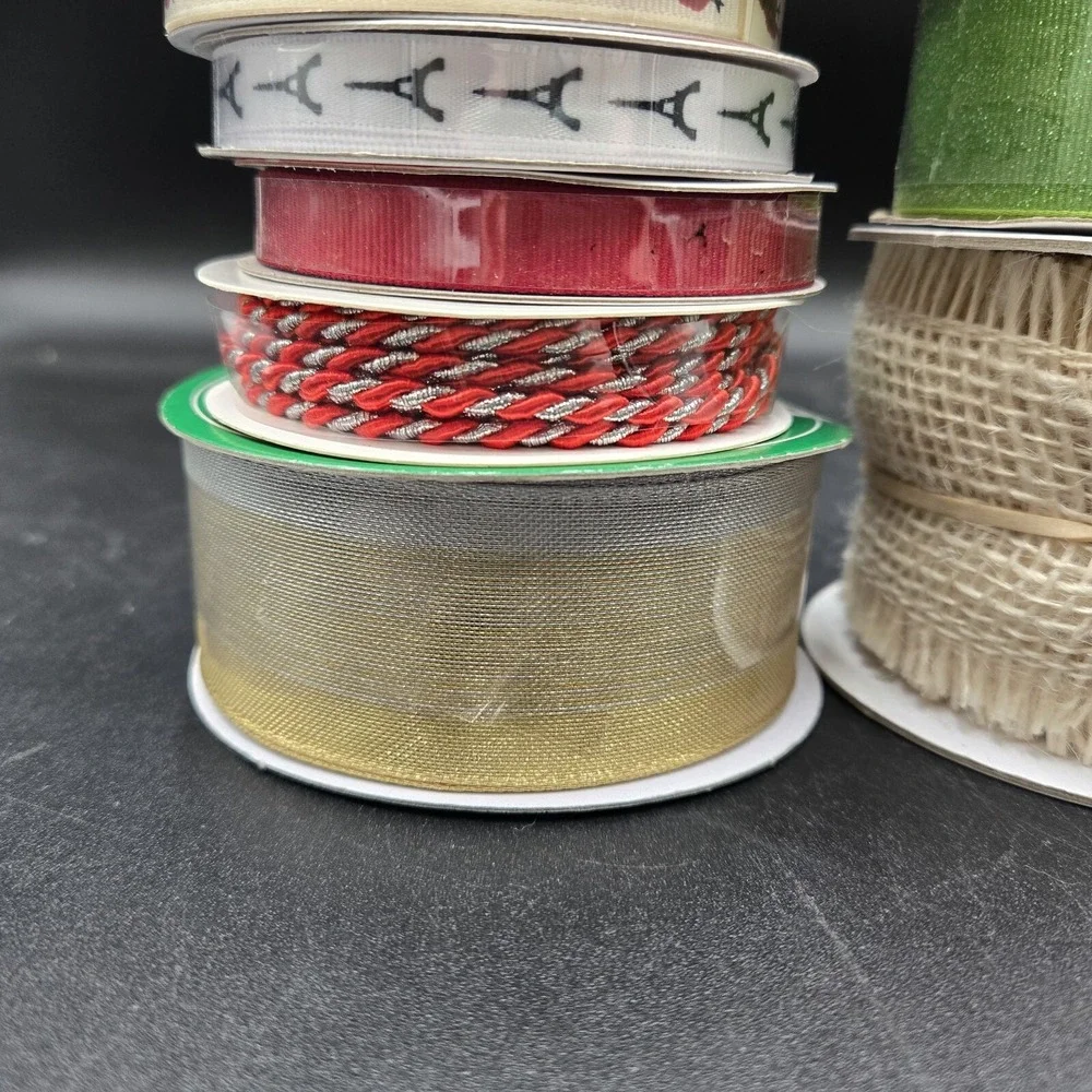 Mixed Craft Ribbon Lot Wired Edge Burlap Sheer Floral Cardinal Eiffel Tower 12pc